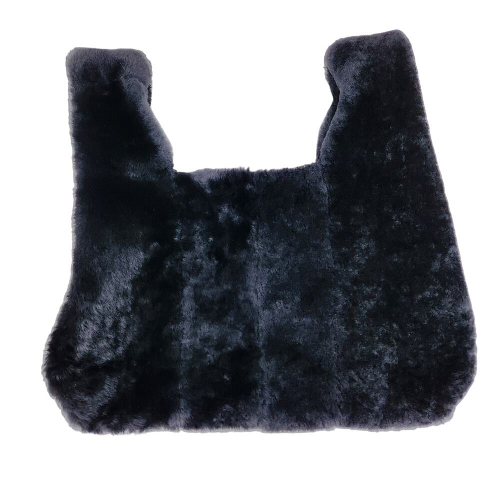 KARA Black Genuine Lamb Fur & Suede Mini Shopper or Japanese Knot Bag RARE HTF